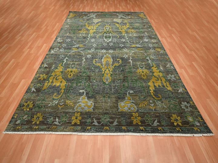 9'1" x 11'10" New Hand Knotted Grey Wool Rectangle Oriental Rug - MOA10275867