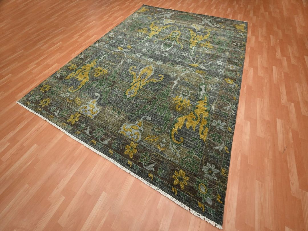 9'1" x 11'10" New Hand Knotted Grey Wool Rectangle Oriental Rug - MOA10275867