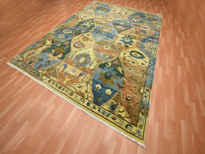 9'1" x 12'0" New Hand Knotted Beige Wool Rectangle Oriental Rug - MOA10275869