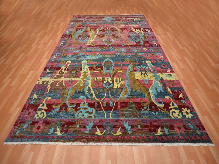 9'0" x 11'9" New Hand Knotted Pink Wool Rectangle Oriental Rug - MOA10275870