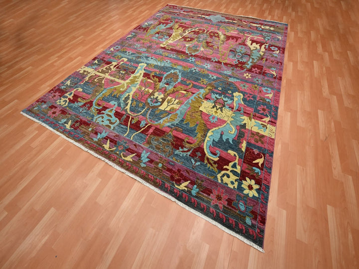 9'0" x 11'9" New Hand Knotted Pink Wool Rectangle Oriental Rug - MOA10275870