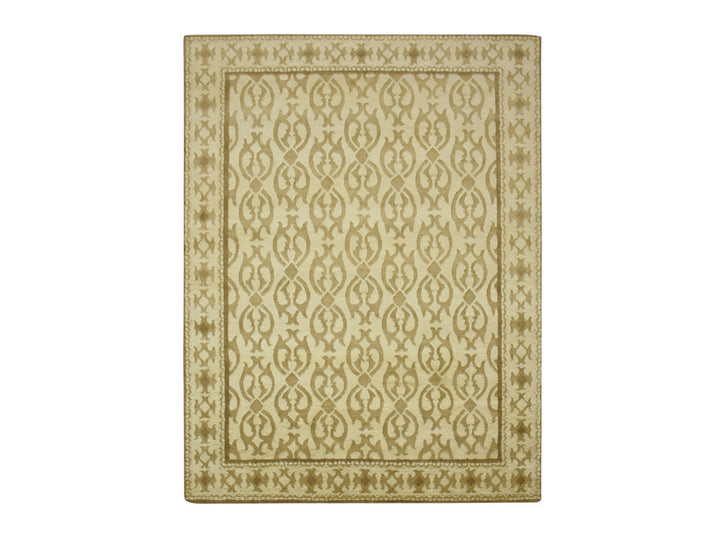 9'3" x 12'3" New Hand Knotted Ivory Wool Rectangle Oriental Rug - MOA10275871