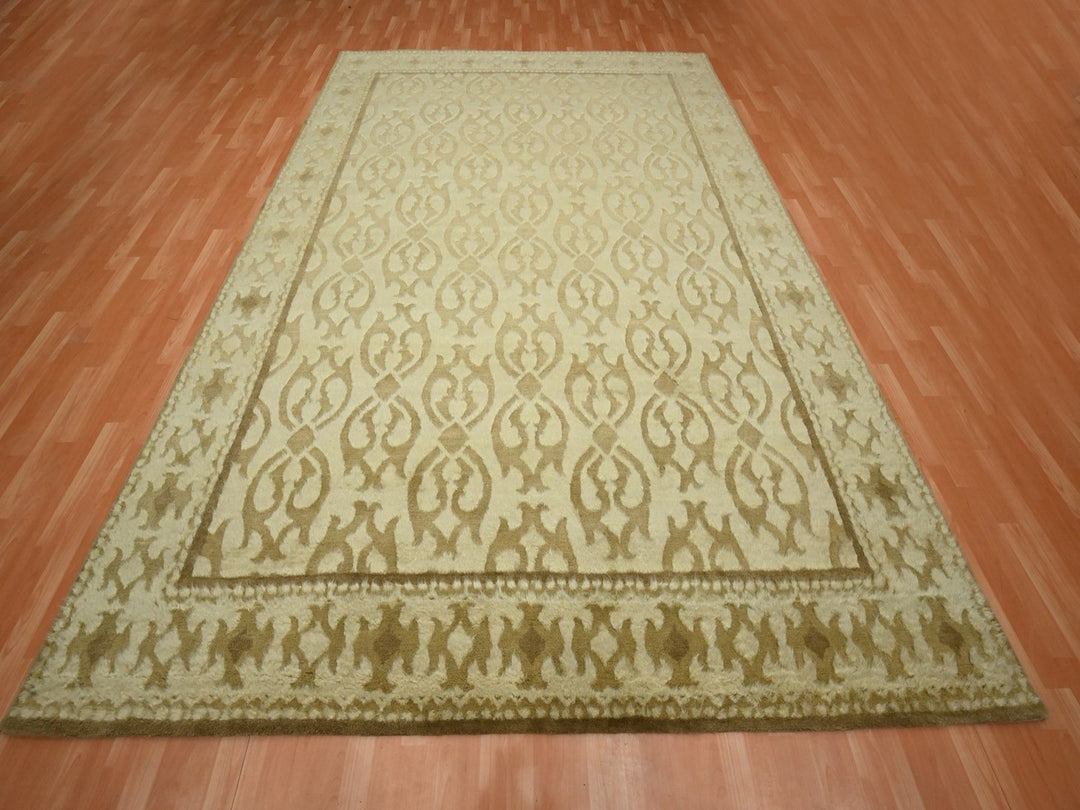 9'3" x 12'3" New Hand Knotted Ivory Wool Rectangle Oriental Rug - MOA10275871