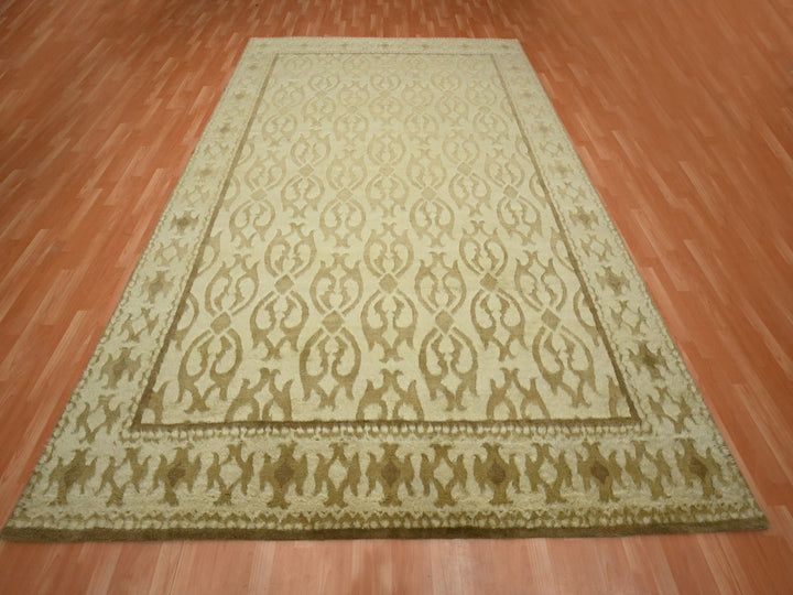 9'3" x 12'3" New Hand Knotted Ivory Wool Rectangle Oriental Rug - MOA10275871