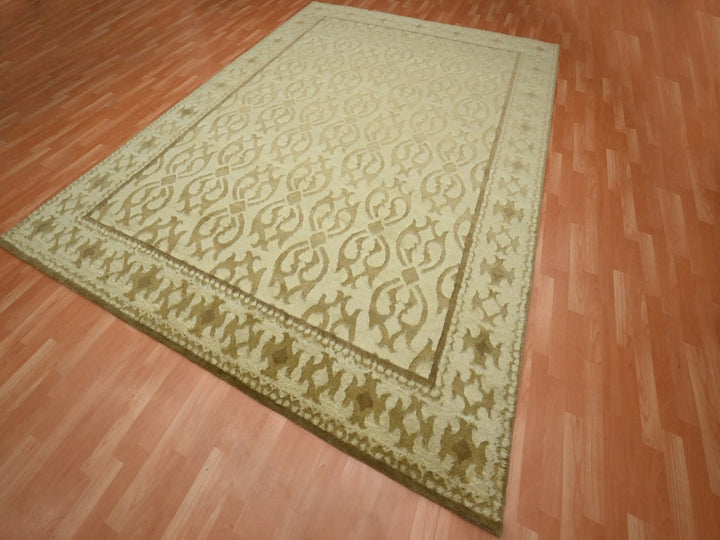 9'3" x 12'3" New Hand Knotted Ivory Wool Rectangle Oriental Rug - MOA10275871