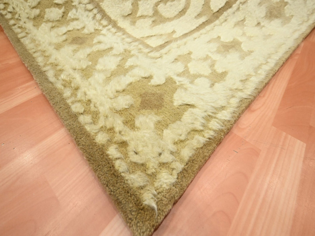 9'3" x 12'3" New Hand Knotted Ivory Wool Rectangle Oriental Rug - MOA10275871