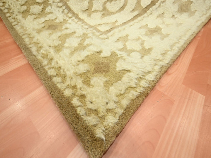 9'3" x 12'3" New Hand Knotted Ivory Wool Rectangle Oriental Rug - MOA10275871