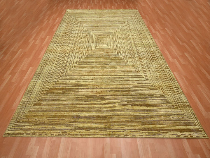 8'10" x 12'1" New Hand Knotted Brown Wool & Silk Rectangle Oriental Rug - MOA10275872