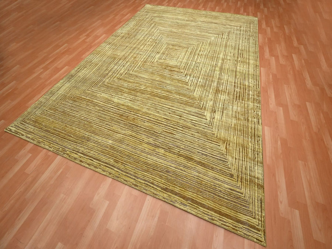 8'10" x 12'1" New Hand Knotted Brown Wool & Silk Rectangle Oriental Rug - MOA10275872