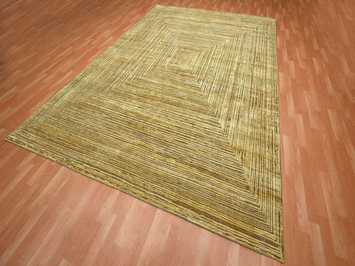 8'10" x 12'1" New Hand Knotted Brown Wool & Silk Rectangle Oriental Rug - MOA10275872