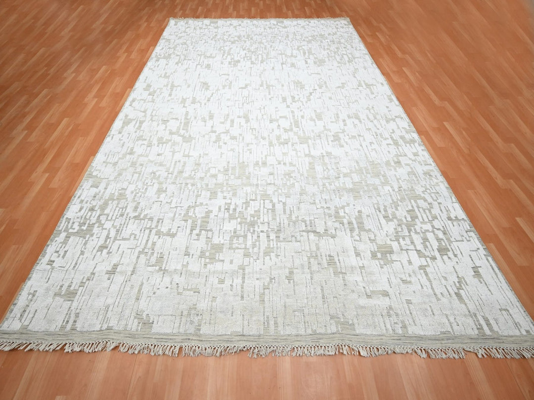 10'0" x 14'0" New Hand Knotted Ivory Silk Rectangle Oriental Rug - MOA10275873