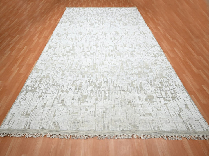 10'0" x 14'0" New Hand Knotted Ivory Silk Rectangle Oriental Rug - MOA10275873