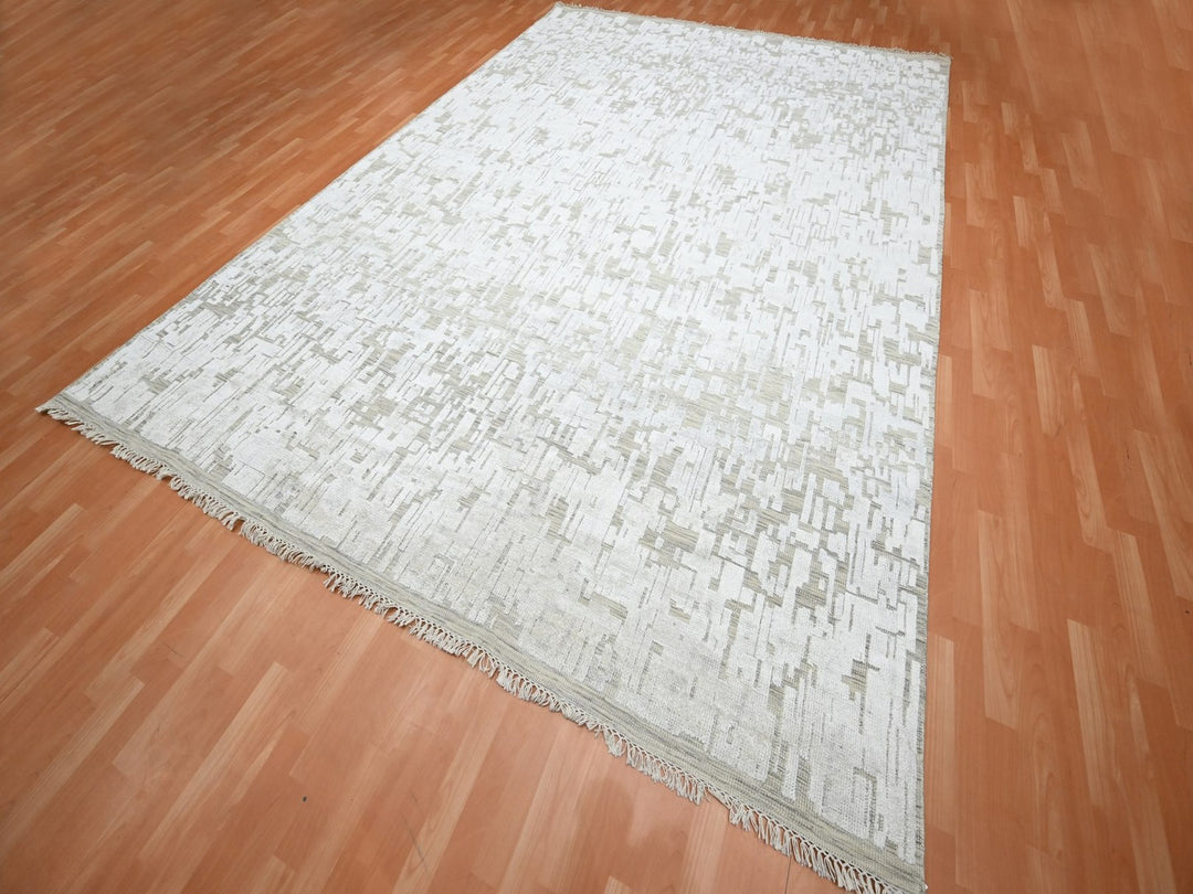 10'0" x 14'0" New Hand Knotted Ivory Silk Rectangle Oriental Rug - MOA10275873