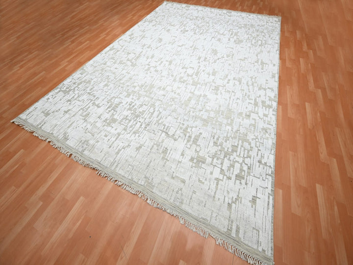 10'0" x 14'0" New Hand Knotted Ivory Silk Rectangle Oriental Rug - MOA10275873