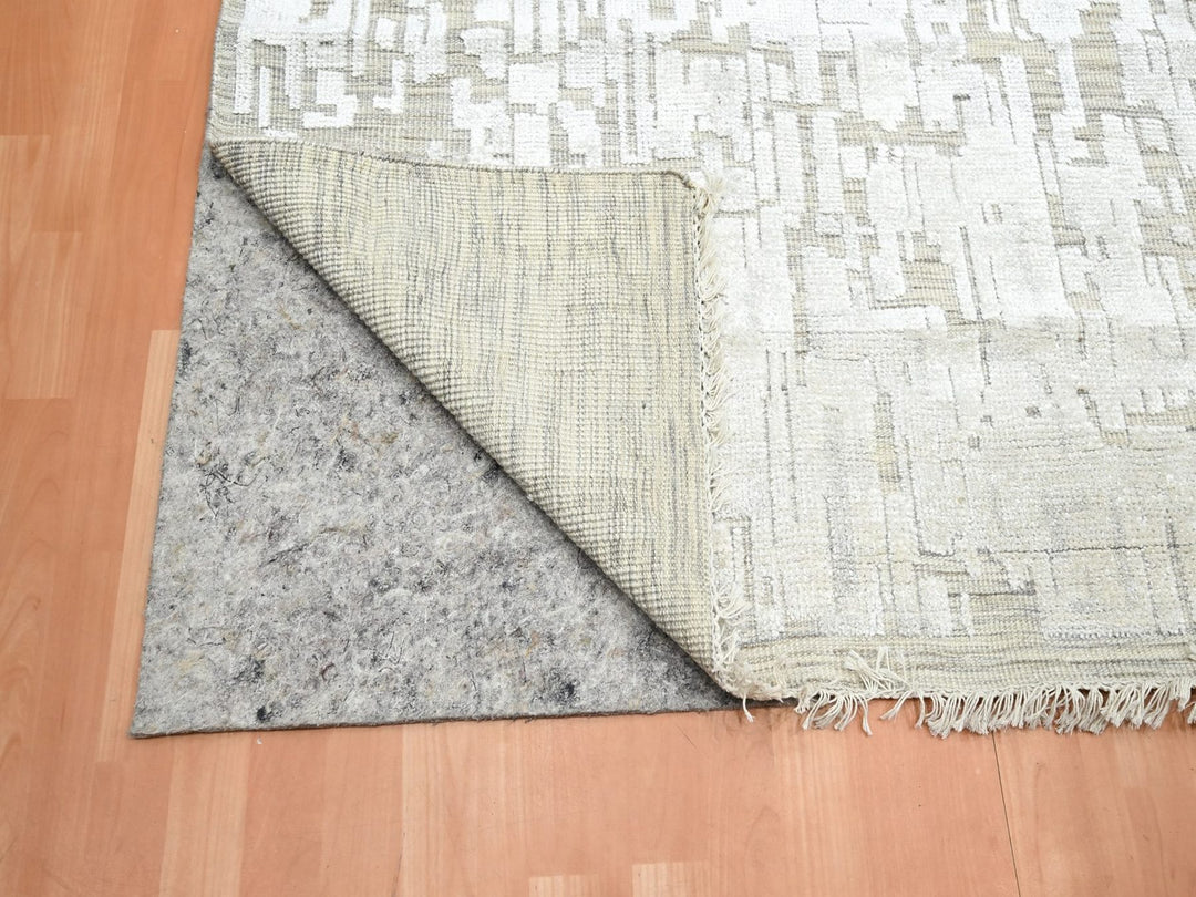 10'0" x 14'0" New Hand Knotted Ivory Silk Rectangle Oriental Rug - MOA10275873