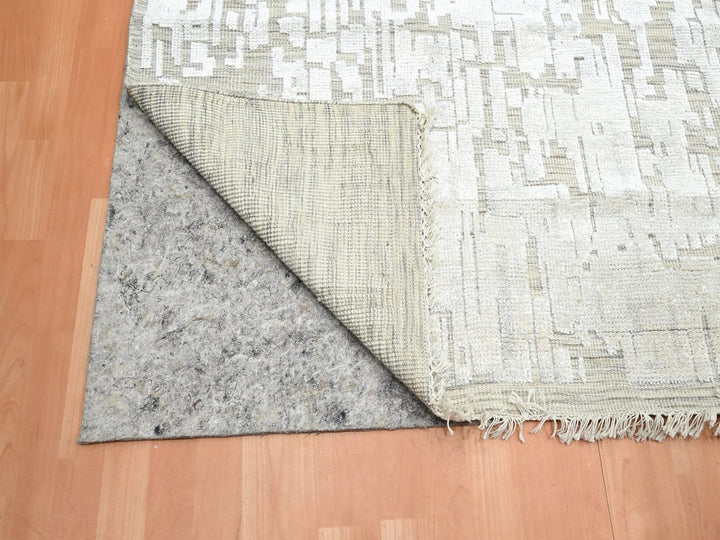 10'0" x 14'0" New Hand Knotted Ivory Silk Rectangle Oriental Rug - MOA10275873