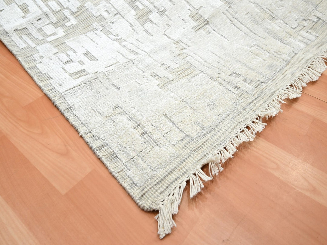 10'0" x 14'0" New Hand Knotted Ivory Silk Rectangle Oriental Rug - MOA10275873