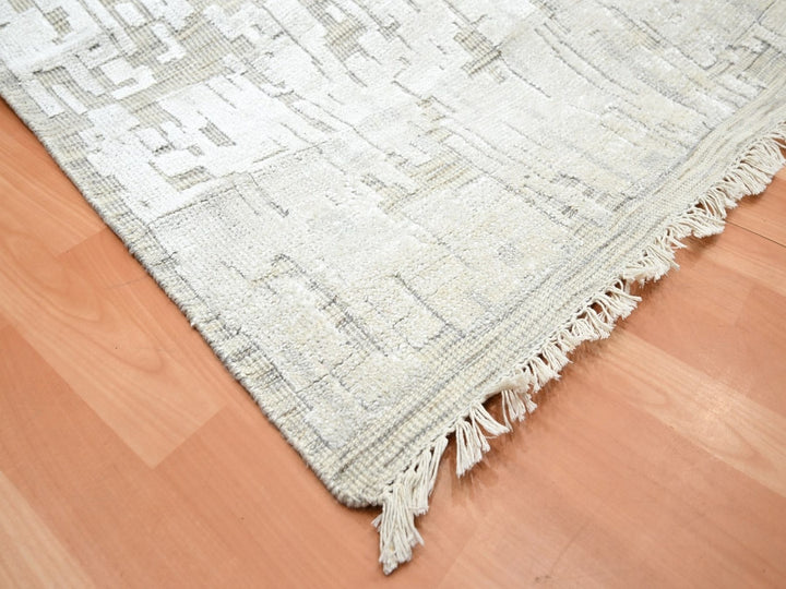 10'0" x 14'0" New Hand Knotted Ivory Silk Rectangle Oriental Rug - MOA10275873