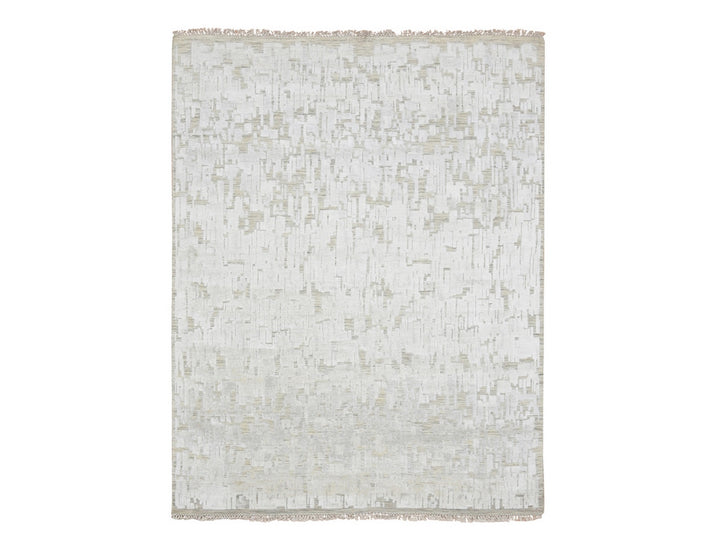 7'10" x 10'2" New Hand Knotted Ivory Silk Rectangle Oriental Rug - MOA10275874