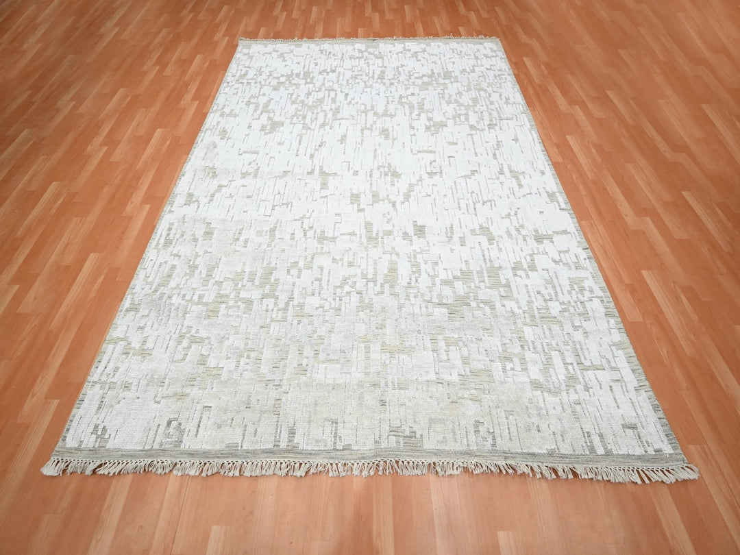 7'10" x 10'2" New Hand Knotted Ivory Silk Rectangle Oriental Rug - MOA10275874