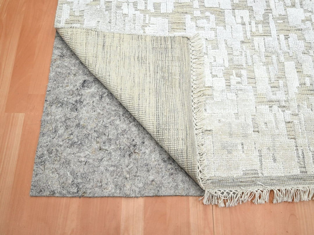 7'10" x 10'2" New Hand Knotted Ivory Silk Rectangle Oriental Rug - MOA10275874