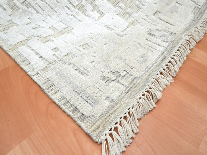 7'10" x 10'2" New Hand Knotted Ivory Silk Rectangle Oriental Rug - MOA10275874