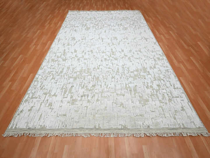 9'0" x 12'2" New Hand Knotted Ivory Silk Rectangle Oriental Rug - MOA10275875