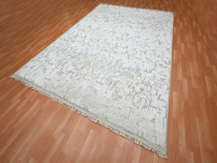 9'0" x 12'2" New Hand Knotted Ivory Silk Rectangle Oriental Rug - MOA10275875