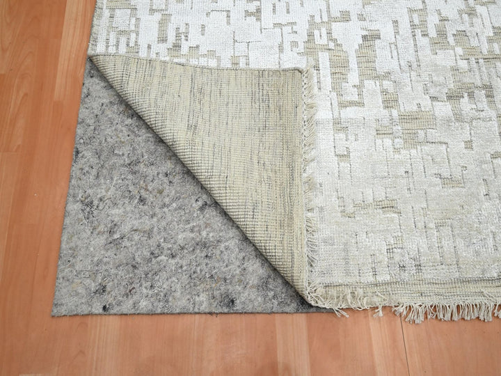 9'0" x 12'2" New Hand Knotted Ivory Silk Rectangle Oriental Rug - MOA10275875