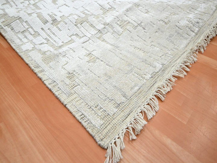 9'0" x 12'2" New Hand Knotted Ivory Silk Rectangle Oriental Rug - MOA10275875