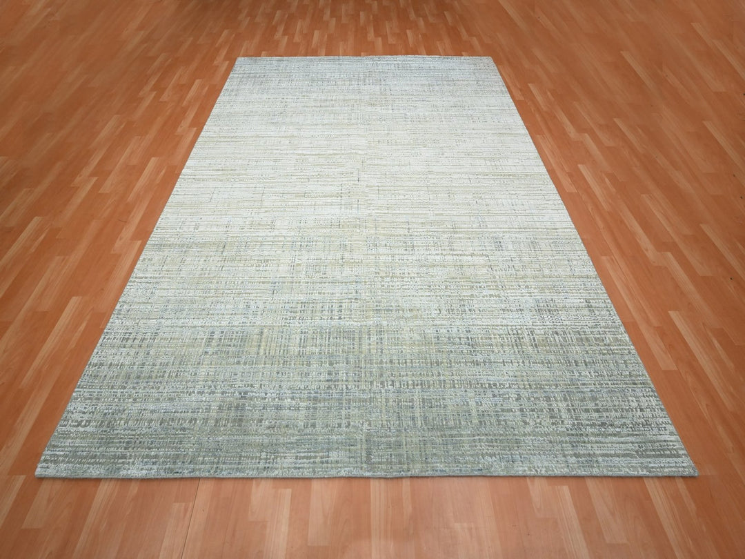 7'10" x 10'1" New Hand Knotted Grey Wool & Silk Rectangle Oriental Rug - MOA10275876