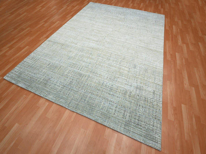 7'10" x 10'1" New Hand Knotted Grey Wool & Silk Rectangle Oriental Rug - MOA10275876