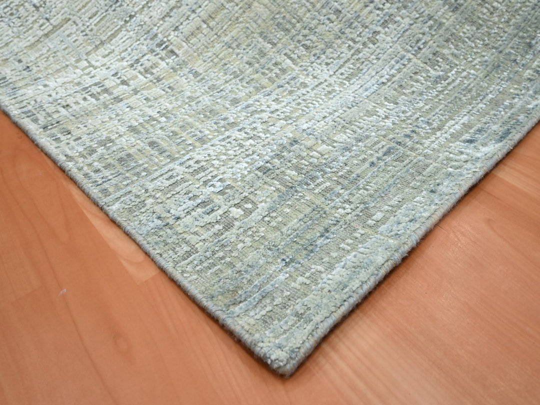 7'10" x 10'1" New Hand Knotted Grey Wool & Silk Rectangle Oriental Rug - MOA10275876