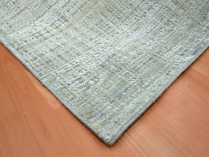 7'10" x 10'1" New Hand Knotted Grey Wool & Silk Rectangle Oriental Rug - MOA10275876