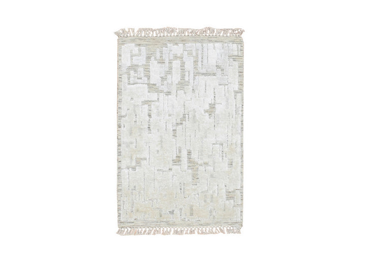 2'0" x 3'0" New Hand Knotted Ivory Silk Rectangle Oriental Rug - MOA10275879