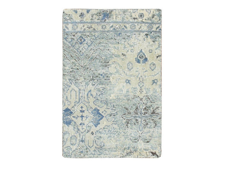 2'0" x 3'0" New Hand Knotted Ivory Wool & Silk Rectangle Oriental Rug - MOA10275880