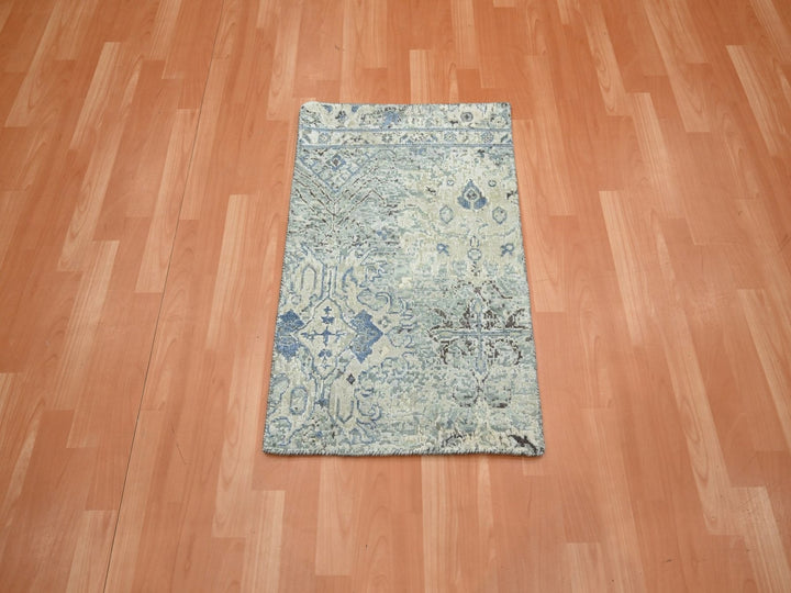 2'0" x 3'0" New Hand Knotted Ivory Wool & Silk Rectangle Oriental Rug - MOA10275880