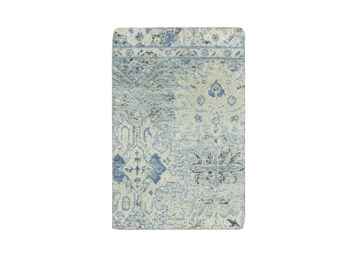 2'0" x 3'0" New Hand Knotted Ivory Wool & Silk Rectangle Oriental Rug - MOA10275882