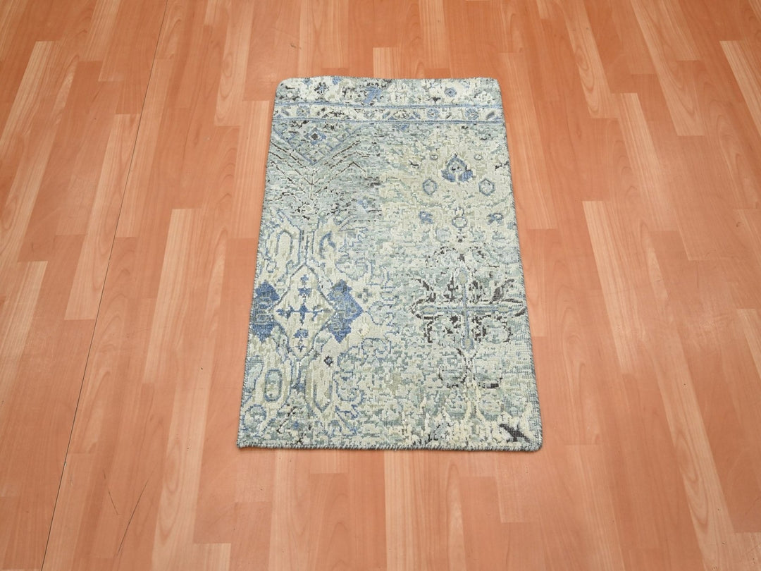 2'0" x 3'0" New Hand Knotted Ivory Wool & Silk Rectangle Oriental Rug - MOA10275882