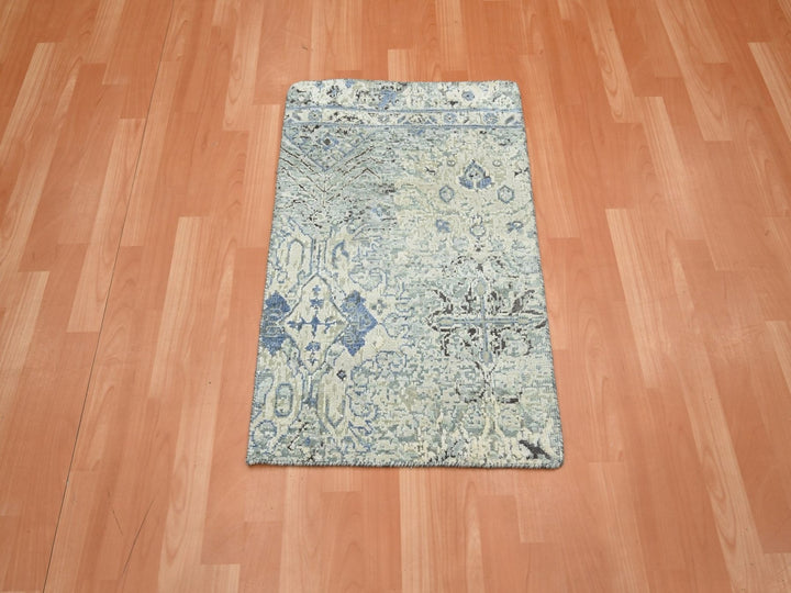 2'0" x 3'0" New Hand Knotted Ivory Wool & Silk Rectangle Oriental Rug - MOA10275882