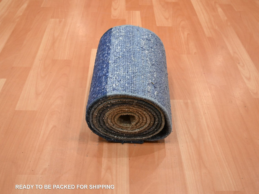 1'0" x 12'0" New Hand Knotted Grey Wool & Silk Runner Oriental Rug - MOA10275883