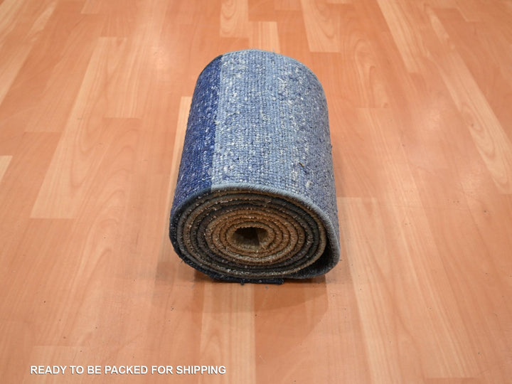 1'0" x 12'0" New Hand Knotted Grey Wool & Silk Runner Oriental Rug - MOA10275883