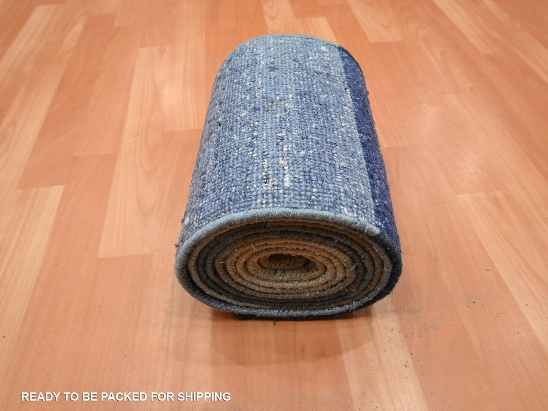 1'0" x 12'0" New Hand Knotted Grey Wool & Silk Runner Oriental Rug - MOA10275884