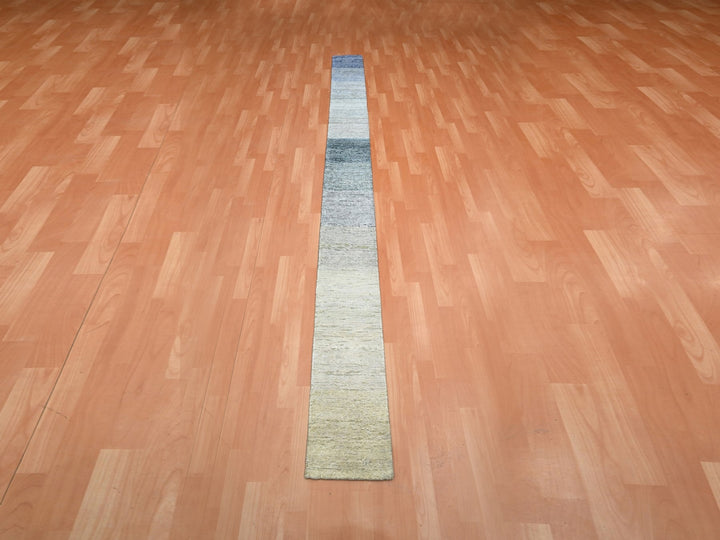 1'0" x 12'0" New Hand Knotted Grey Wool & Silk Runner Oriental Rug - MOA10275885