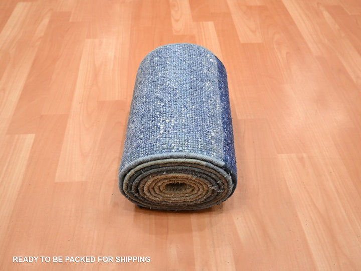 1'0" x 12'0" New Hand Knotted Grey Wool & Silk Runner Oriental Rug - MOA10275885