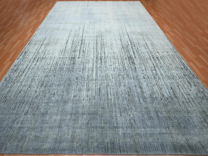 12'1" x 15'1" New Hand Knotted Grey Wool Rectangle Oriental Rug - MOA10275886