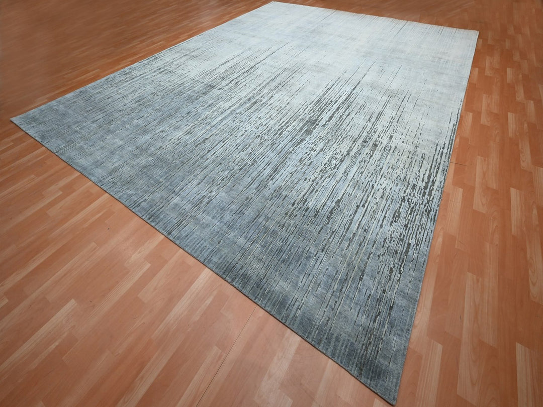 12'1" x 15'1" New Hand Knotted Grey Wool Rectangle Oriental Rug - MOA10275886