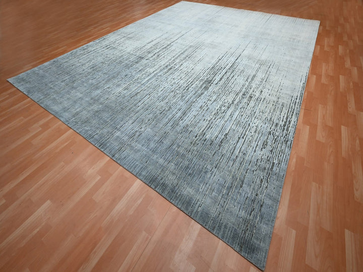 12'1" x 15'1" New Hand Knotted Grey Wool Rectangle Oriental Rug - MOA10275886