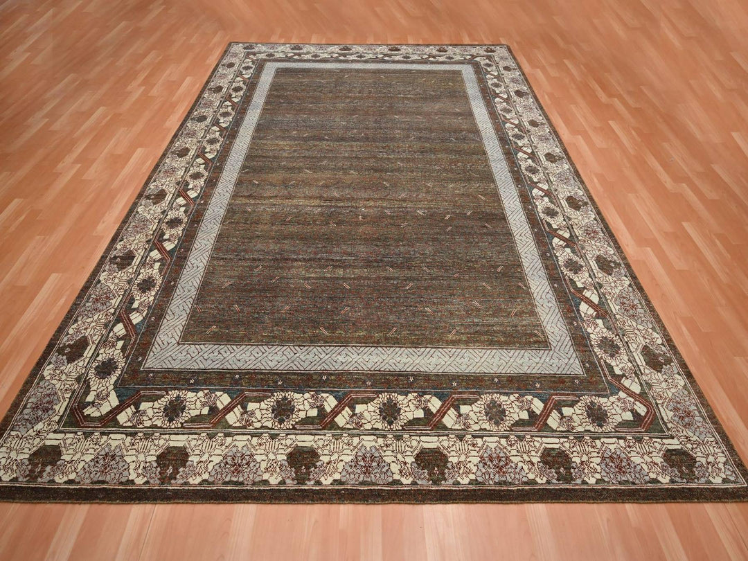 9'0" x 11'11" New Hand Knotted Brown Wool Rectangle Oriental Rug - MOA10275887