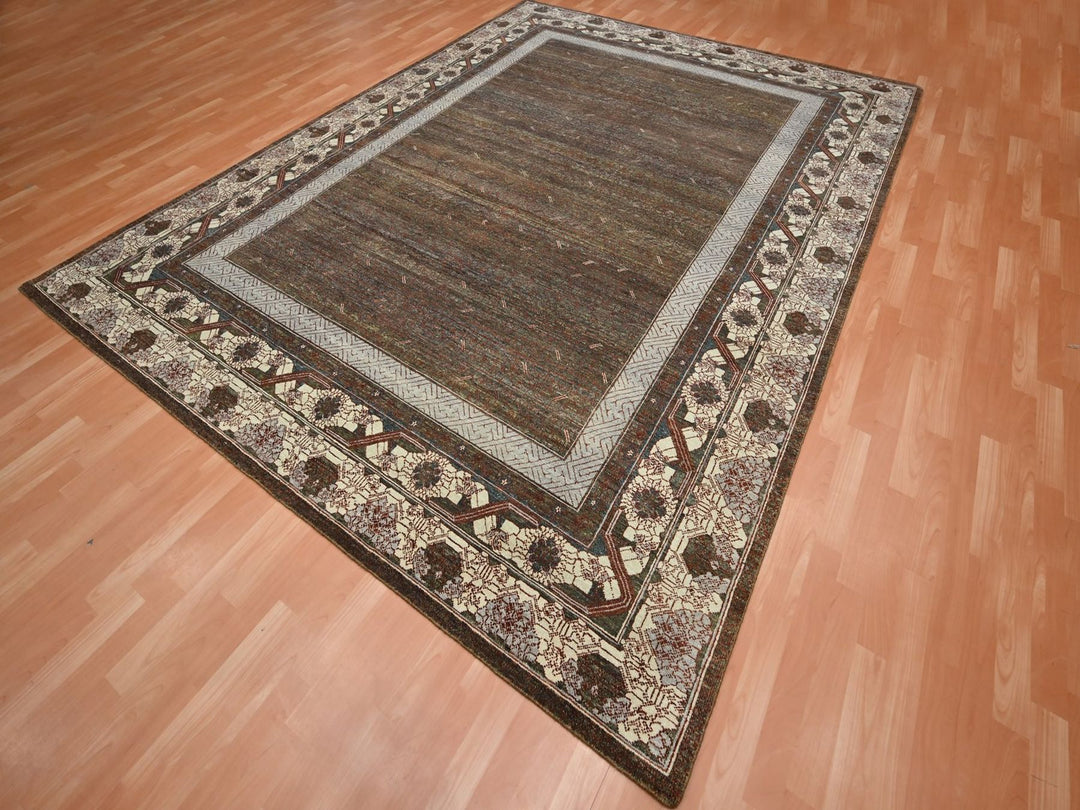 9'0" x 11'11" New Hand Knotted Brown Wool Rectangle Oriental Rug - MOA10275887